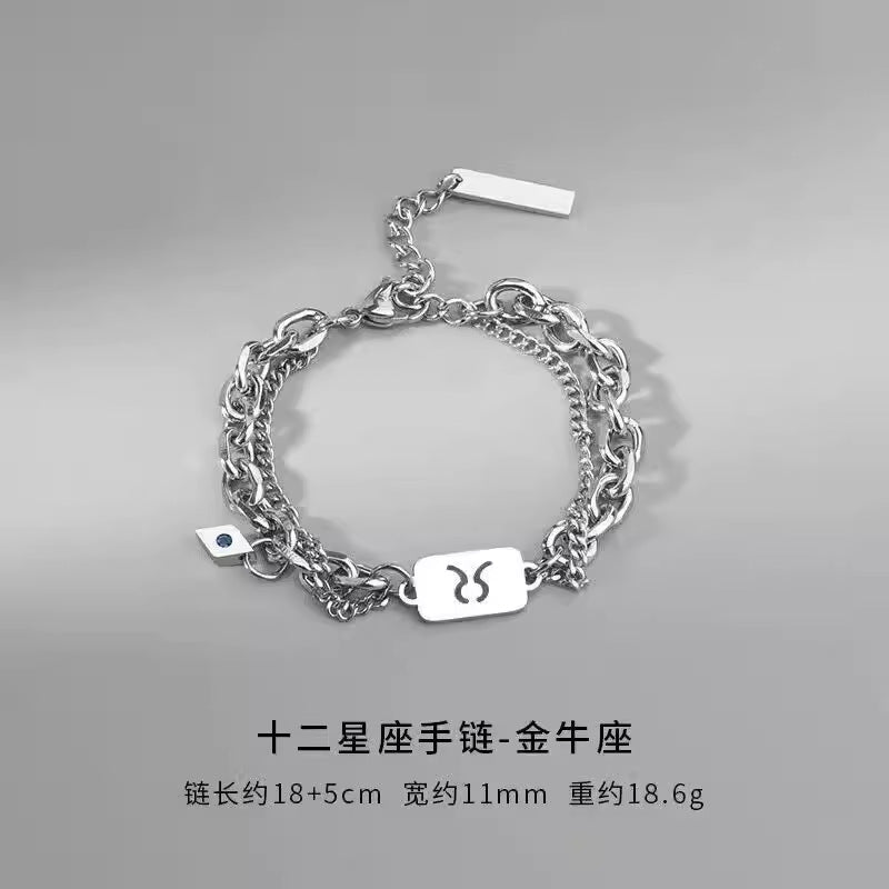 Wholesale Twelve Constellation Necklace  Titanium Steel Color-free Double-layer Chain Bracelet Combination